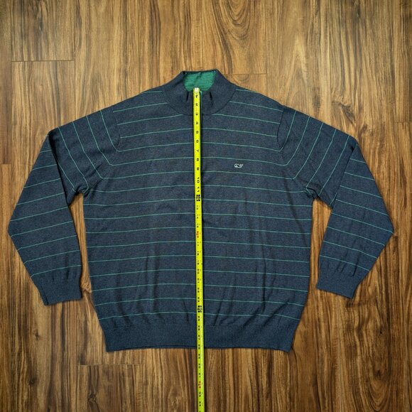 Vineyard Vines Blue Green Striped 1/4 Zip Cotton Whale Logo Sweater Men's Sz XL - Picture 8 of 11